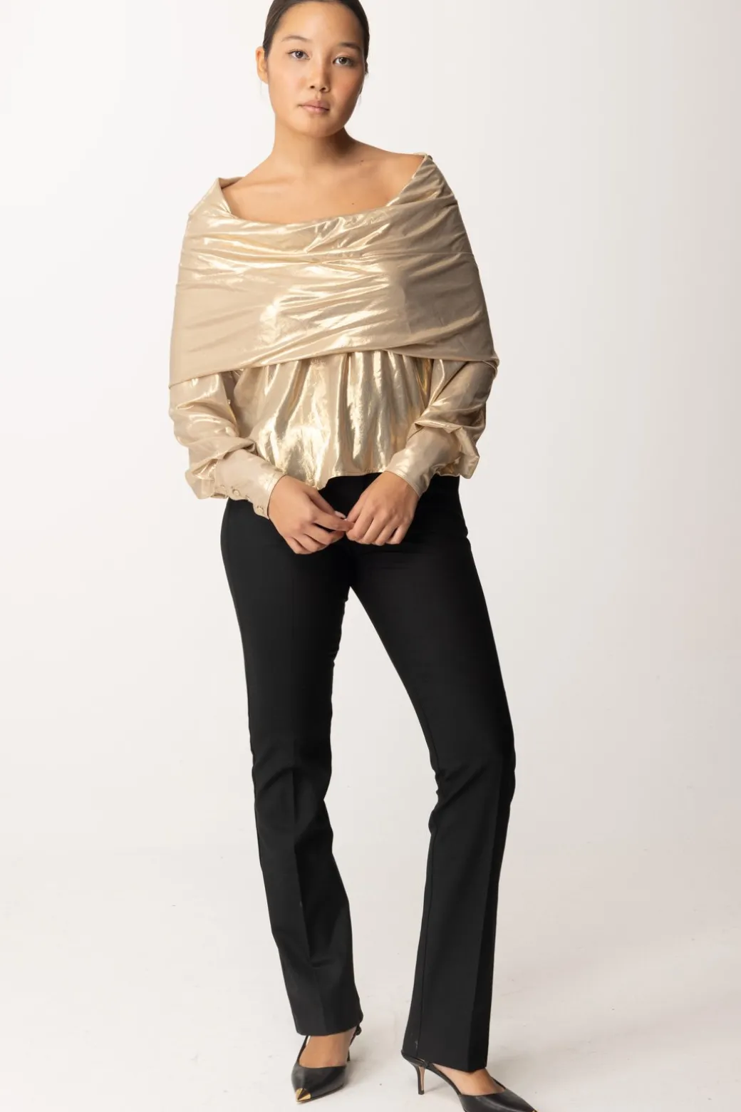 Donna Pinko Blusa Laminata con Drappeggio