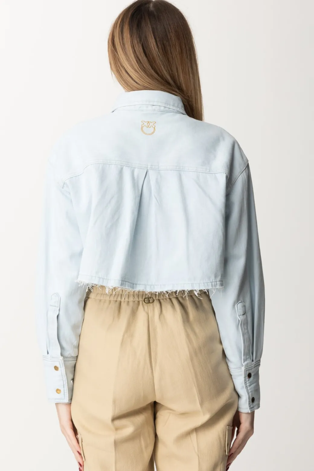 Donna Pinko Camicia Crop In Jeans Leggero con Taglio a Vivo
