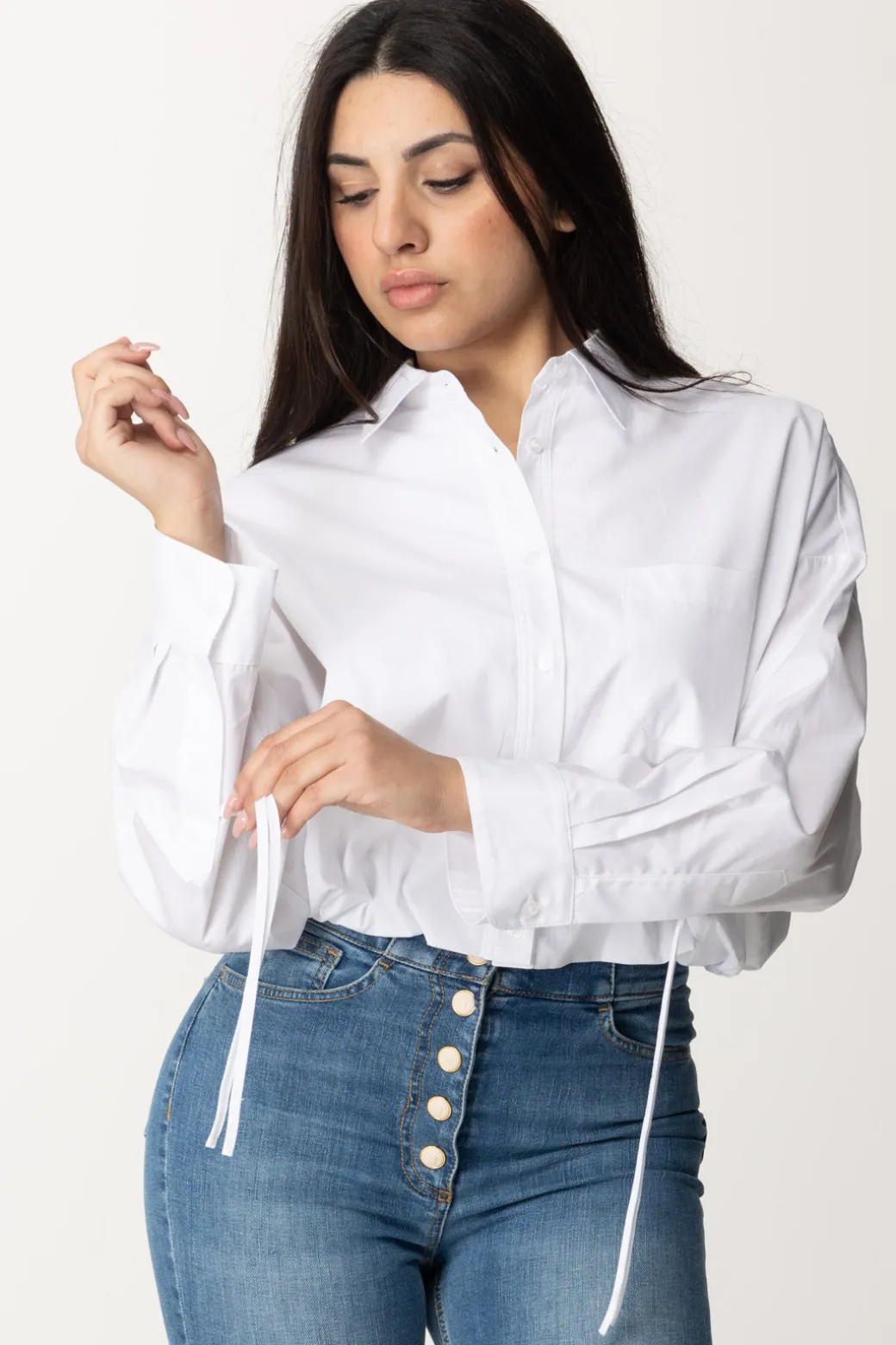 Donna Pinko Camicia In Popeline Taglio Crop