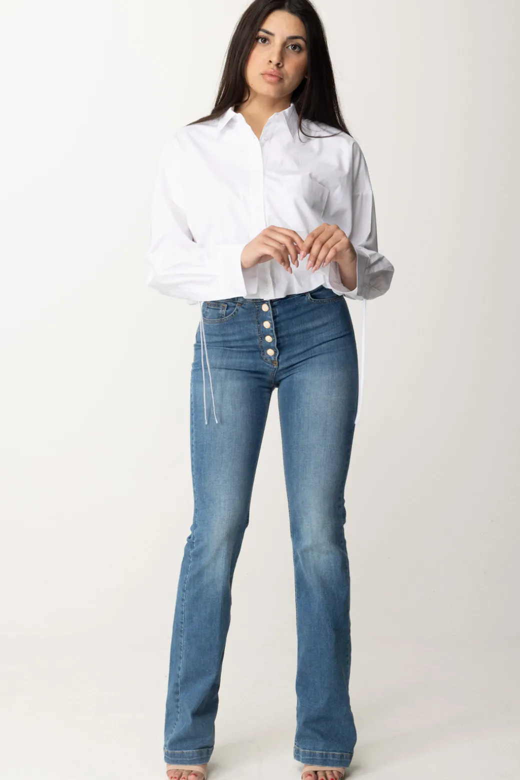Donna Pinko Camicia In Popeline Taglio Crop