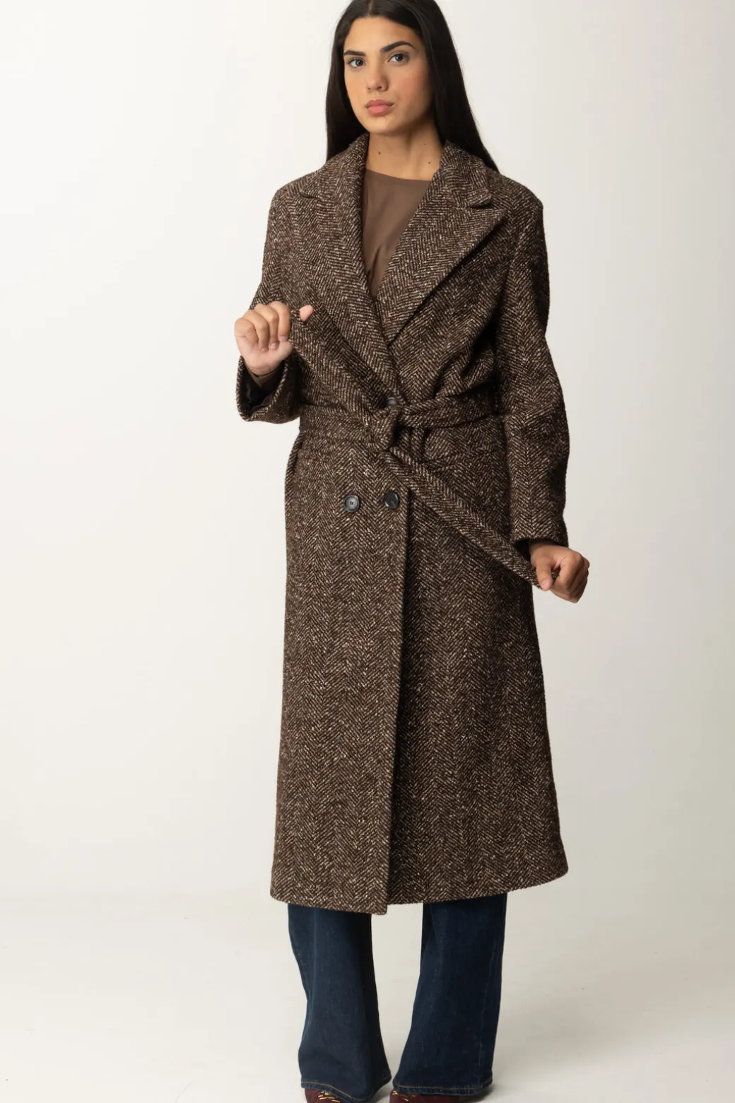 Donna Pinko Cappotto Doppiopetto In Misto Lana