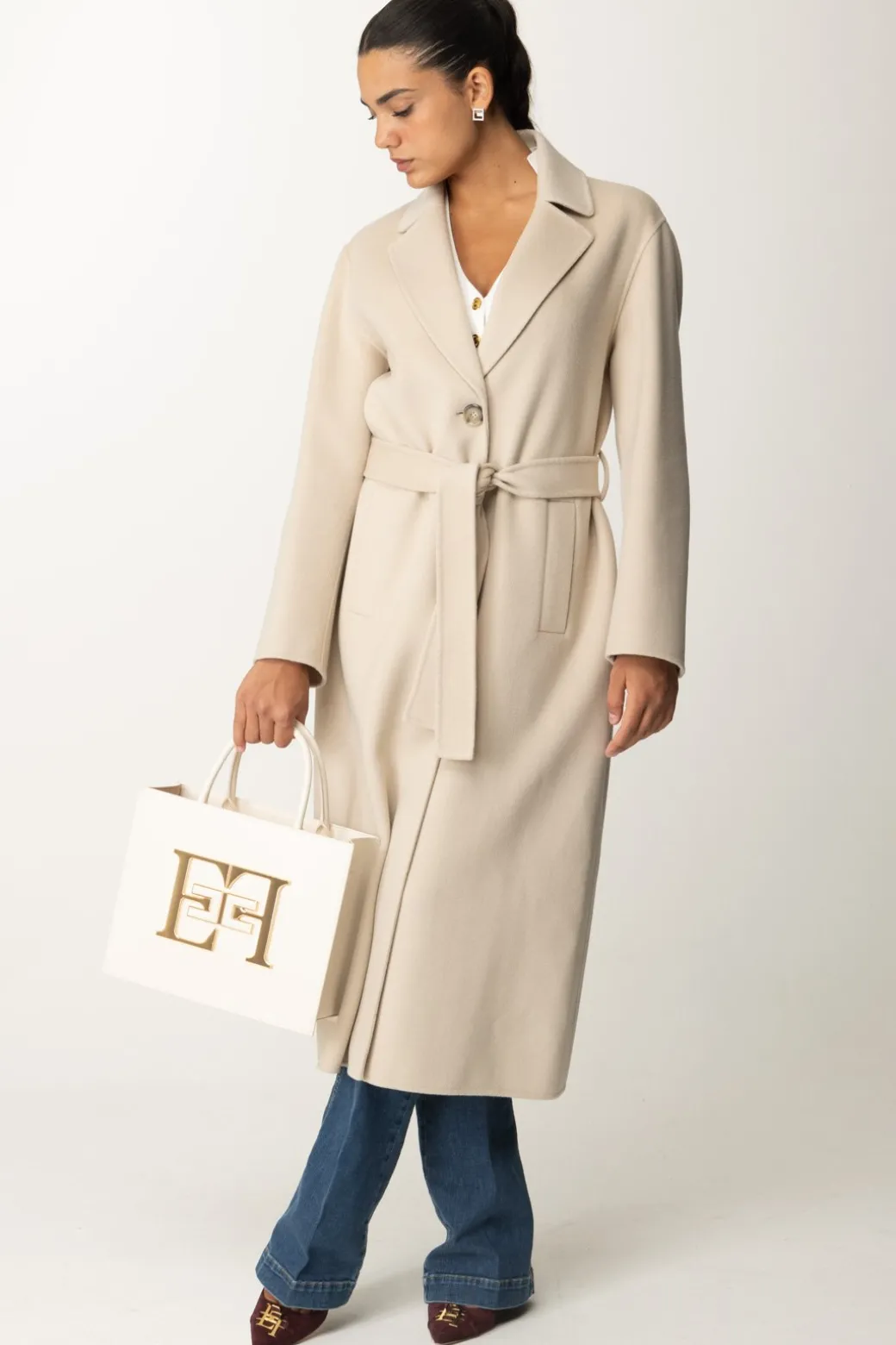 Donna Pinko Cappotto In Lana con Collo Revers