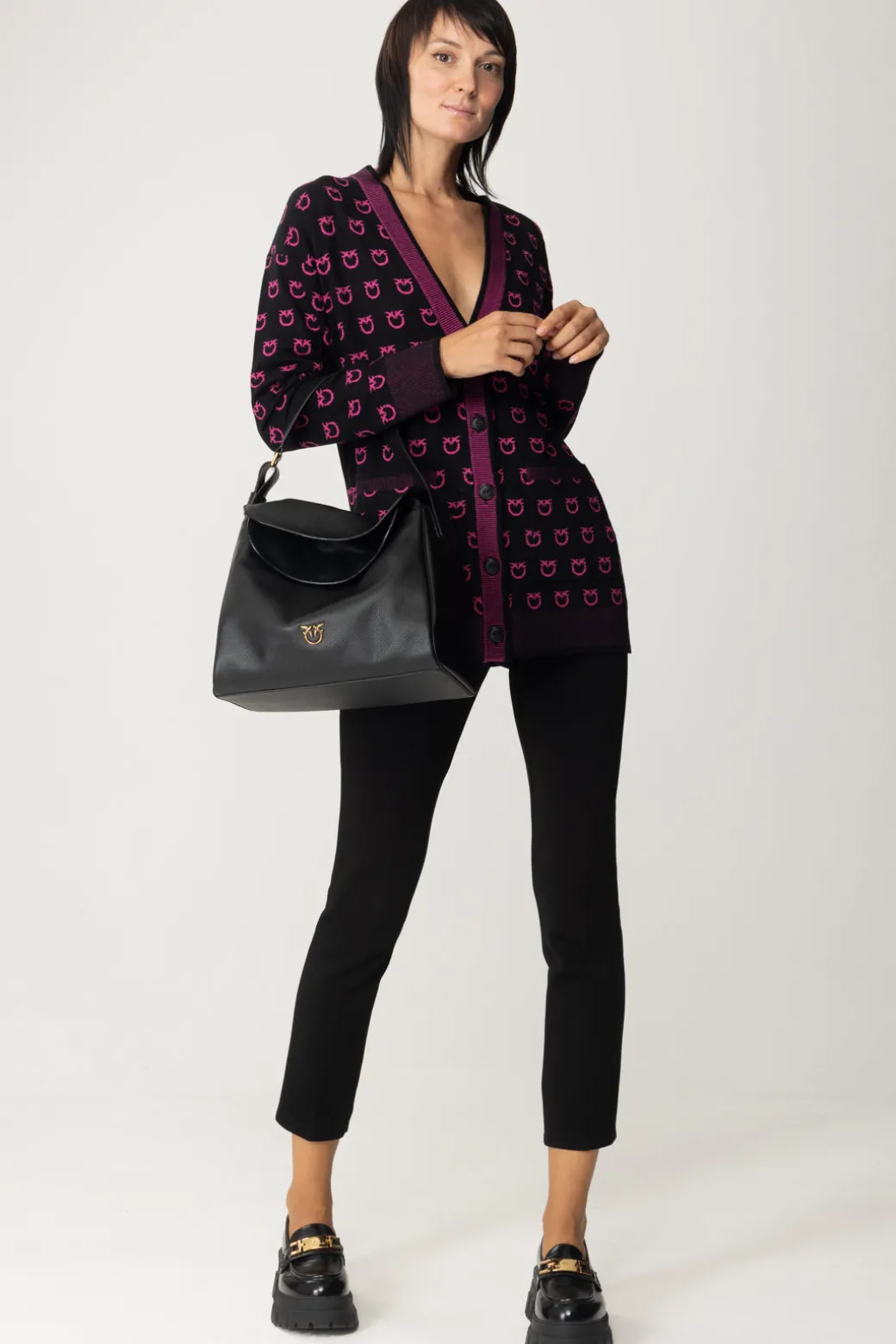 Donna Pinko Cardigan con Loghi e Dettagli a Contrasto