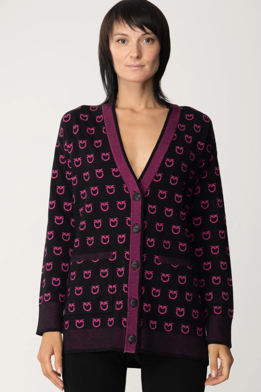 Donna Pinko Cardigan con Loghi e Dettagli a Contrasto
