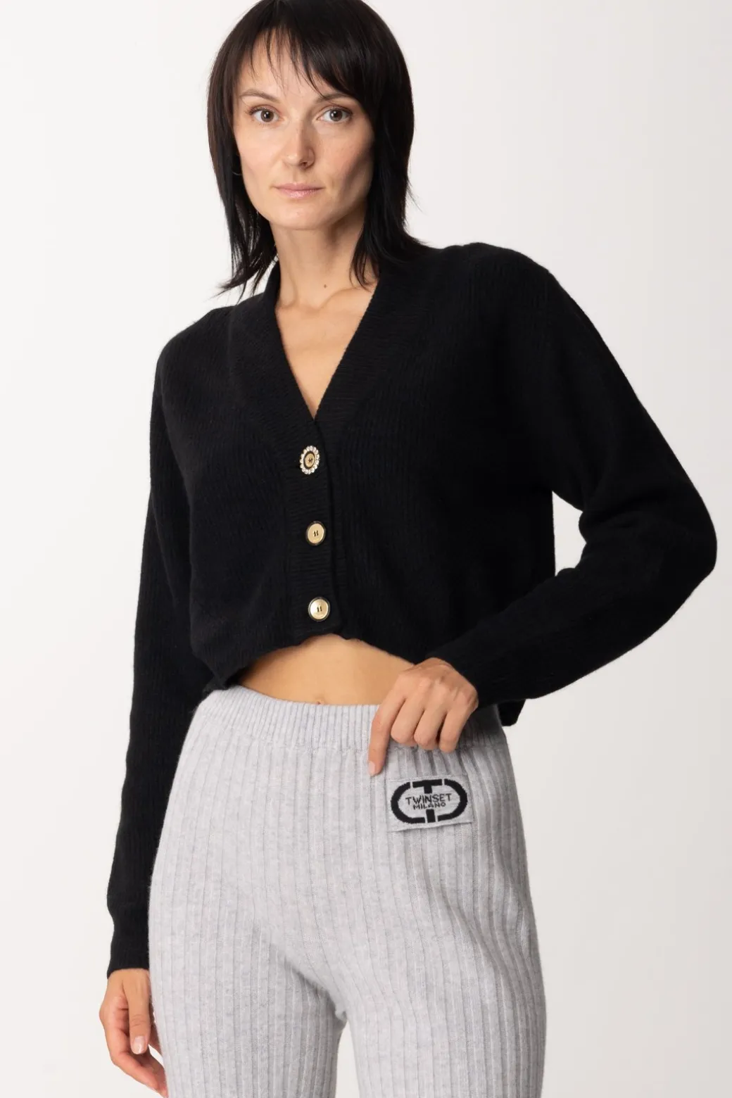 Donna Pinko Cardigan Corto con Bottoni Gioiello