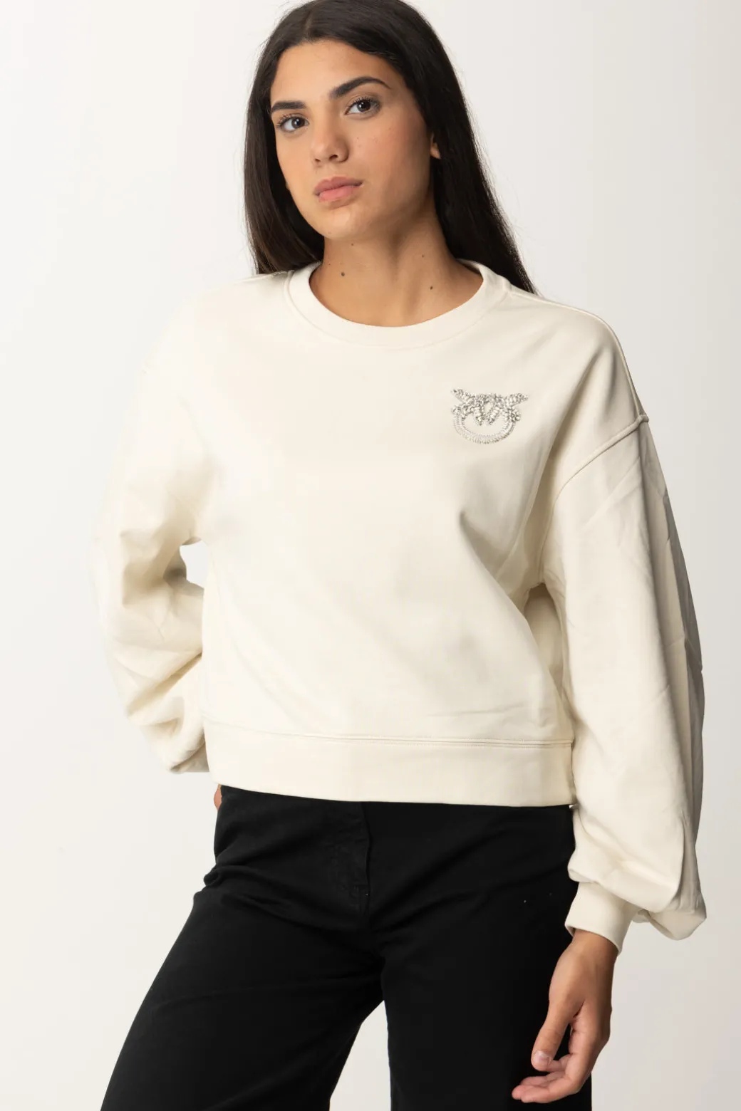 Donna Pinko Felpa Boxy con Ricamo Love Birds