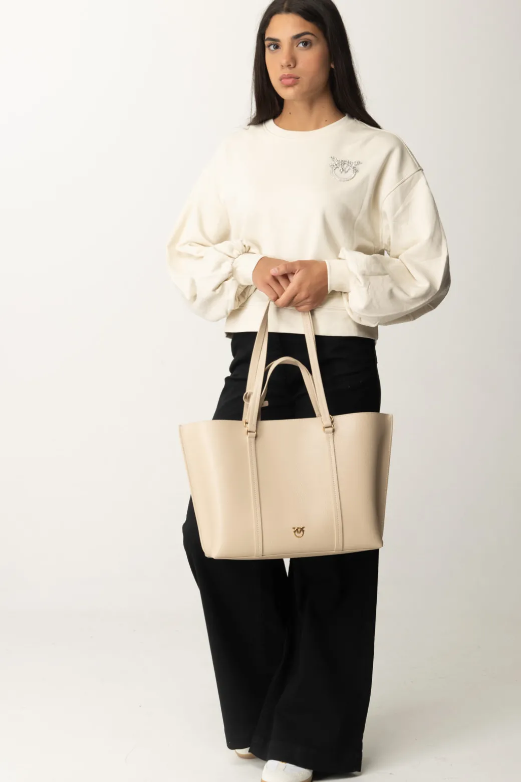 Donna Pinko Felpa Boxy con Ricamo Love Birds