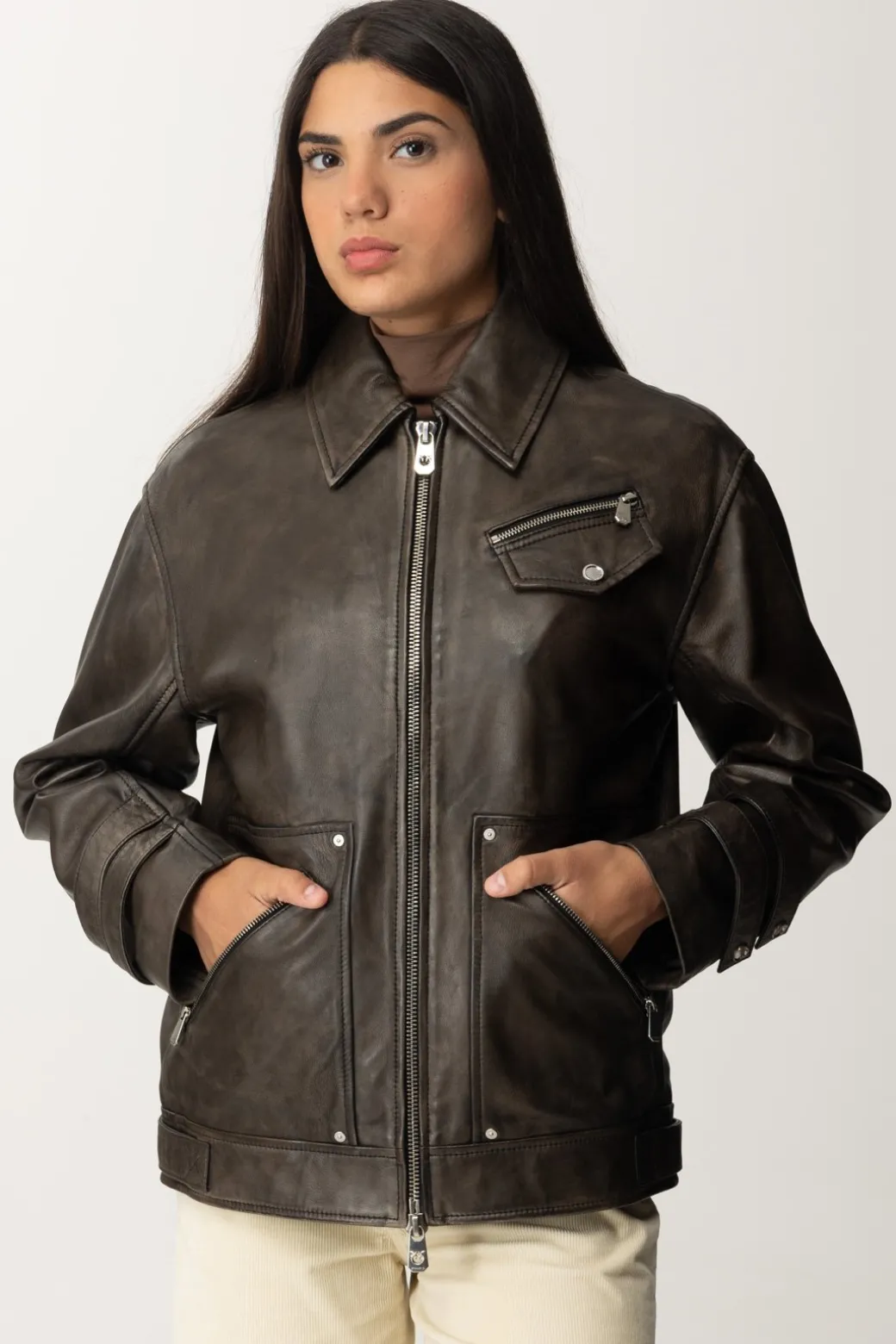 Donna Pinko Giubbino In Pelle Over
