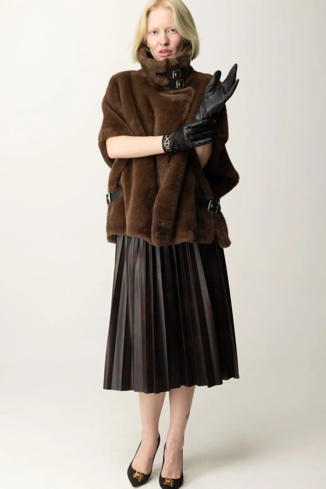Donna Pinko Gonna Plissettata In Similpelle