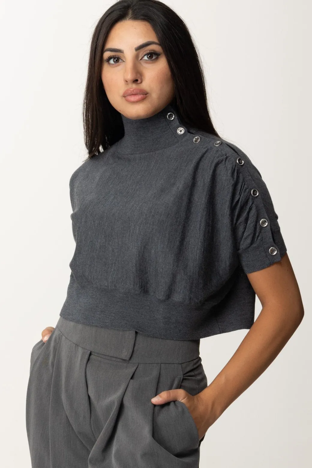 Donna Pinko Maglia Crop con Bottoncini