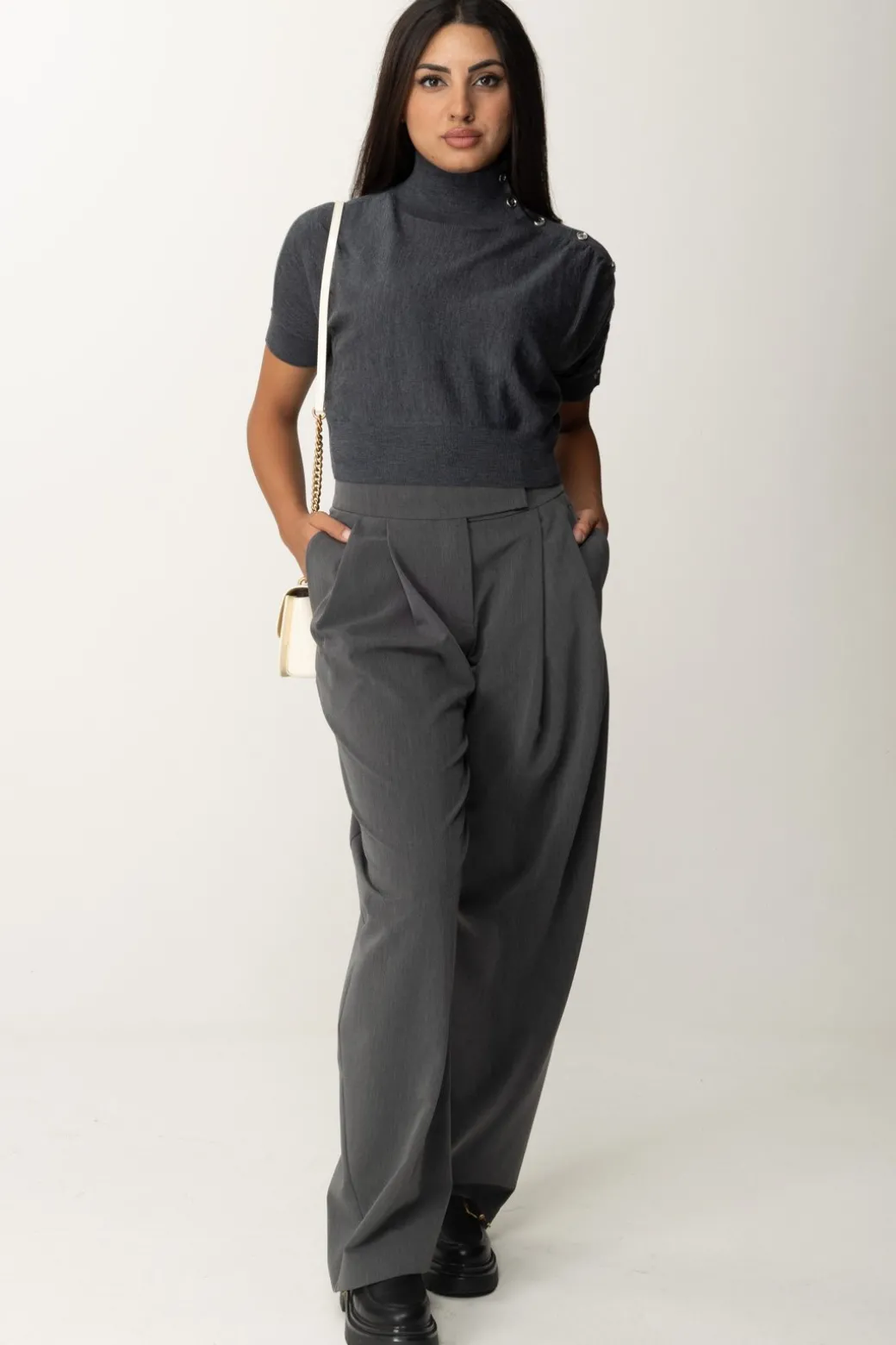 Donna Pinko Maglia Crop con Bottoncini