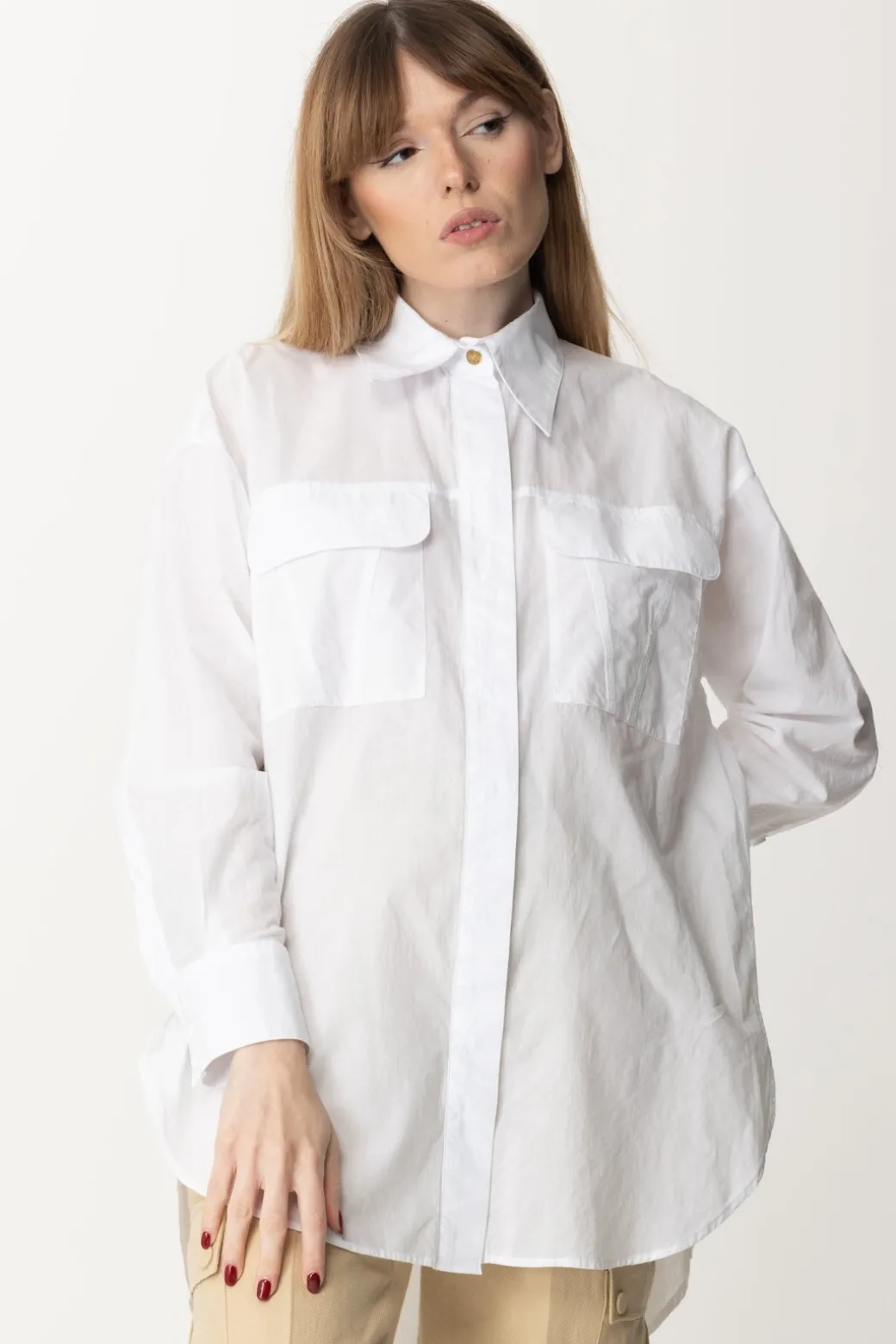 Donna Pinko Maxi Camicia con Tasconi Al Petto