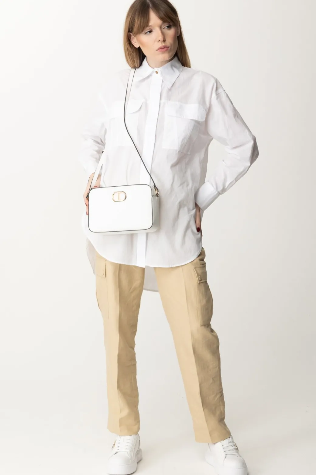 Donna Pinko Maxi Camicia con Tasconi Al Petto