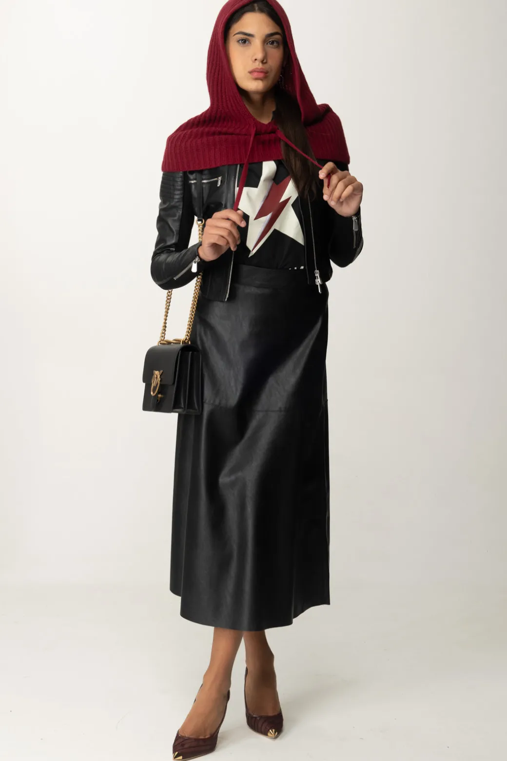 Donna Pinko Maxi Gonna In Pelle Midi e Vestibilità Svasata