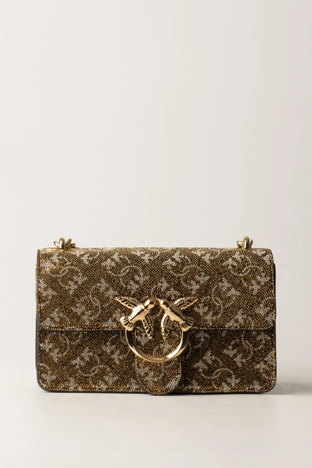 Donna Pinko Mini Love Bag In Pelle con Strass Monogram