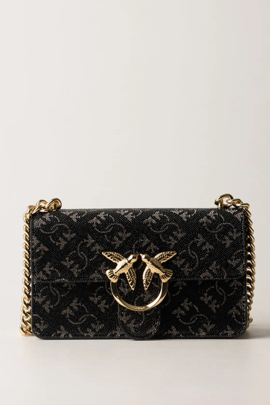 Donna Pinko Mini Love Bag In Pelle con Strass Monogram