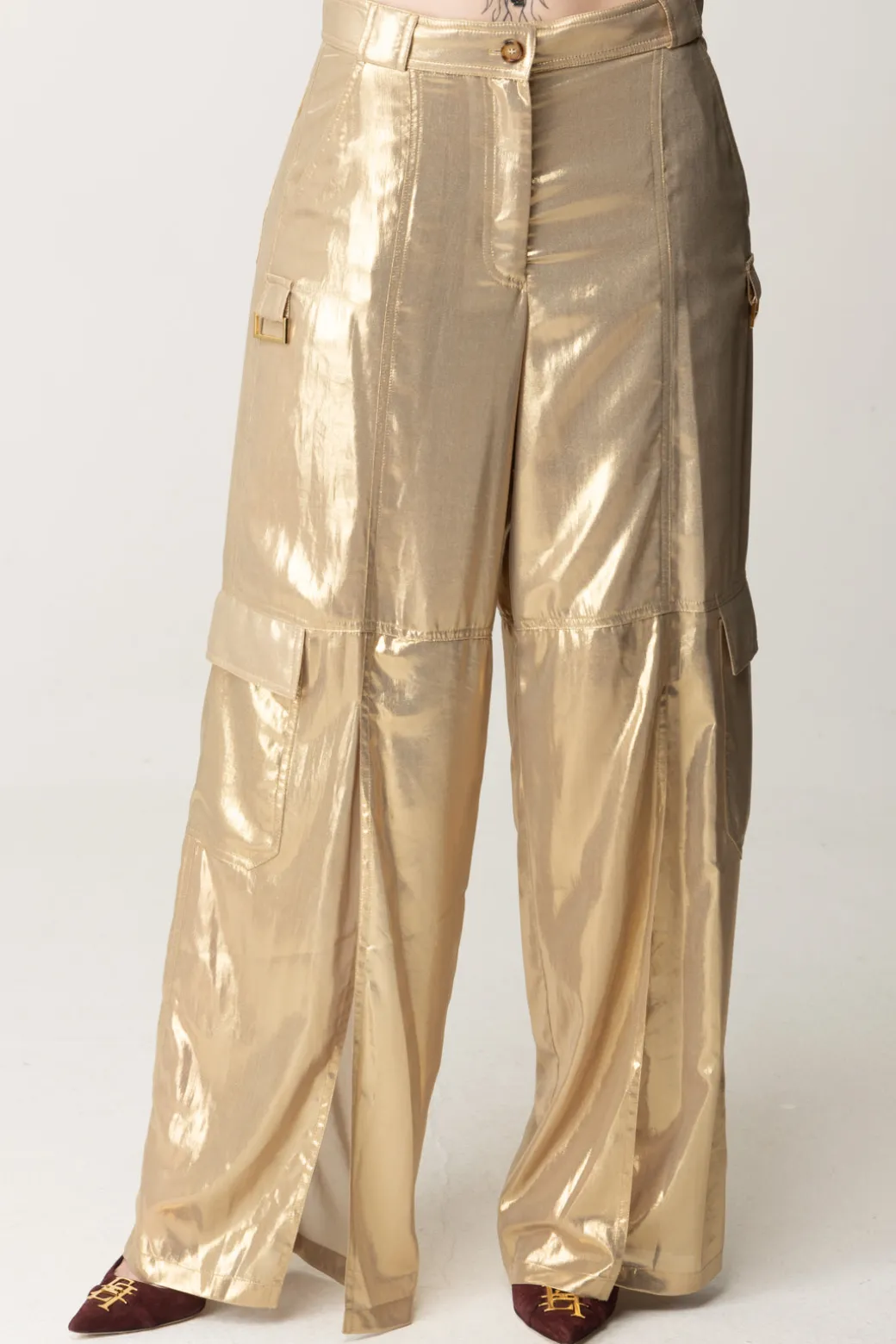 Donna Pinko Pantaloni Cargo Effetto Metallico