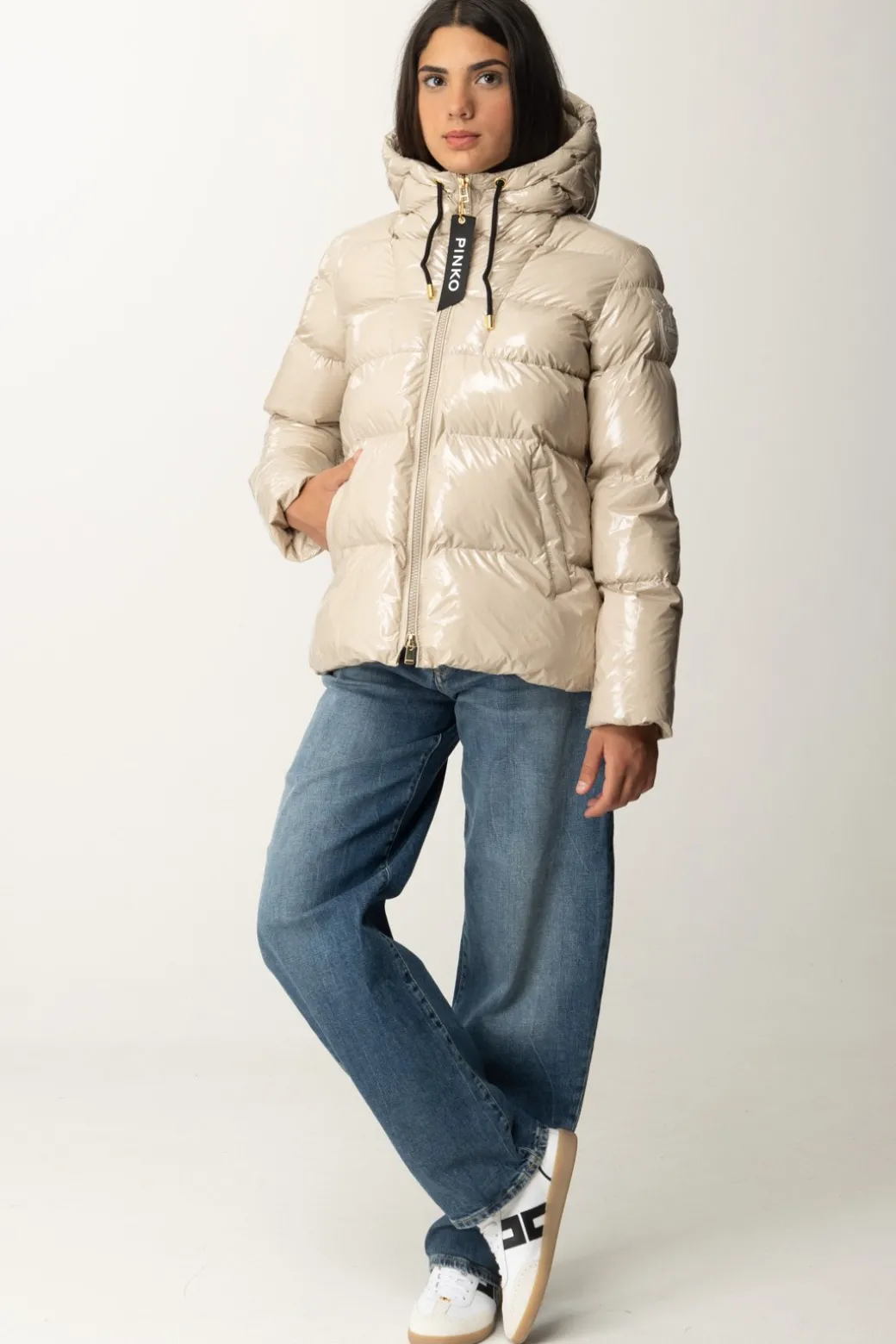 Donna Pinko Piumino Crystal Nylon Lucido