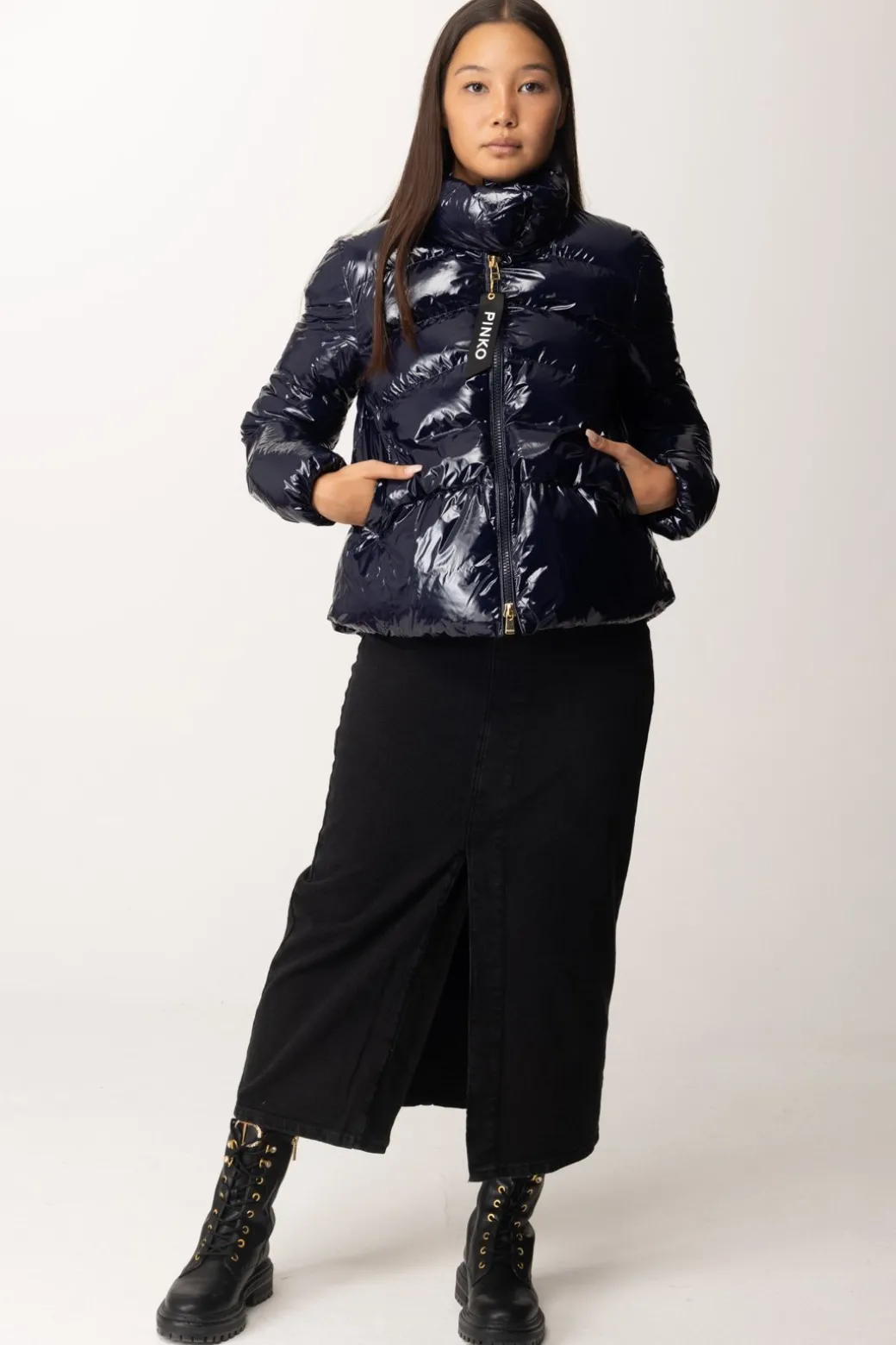 Donna Pinko Piumino In Nylon Lucido