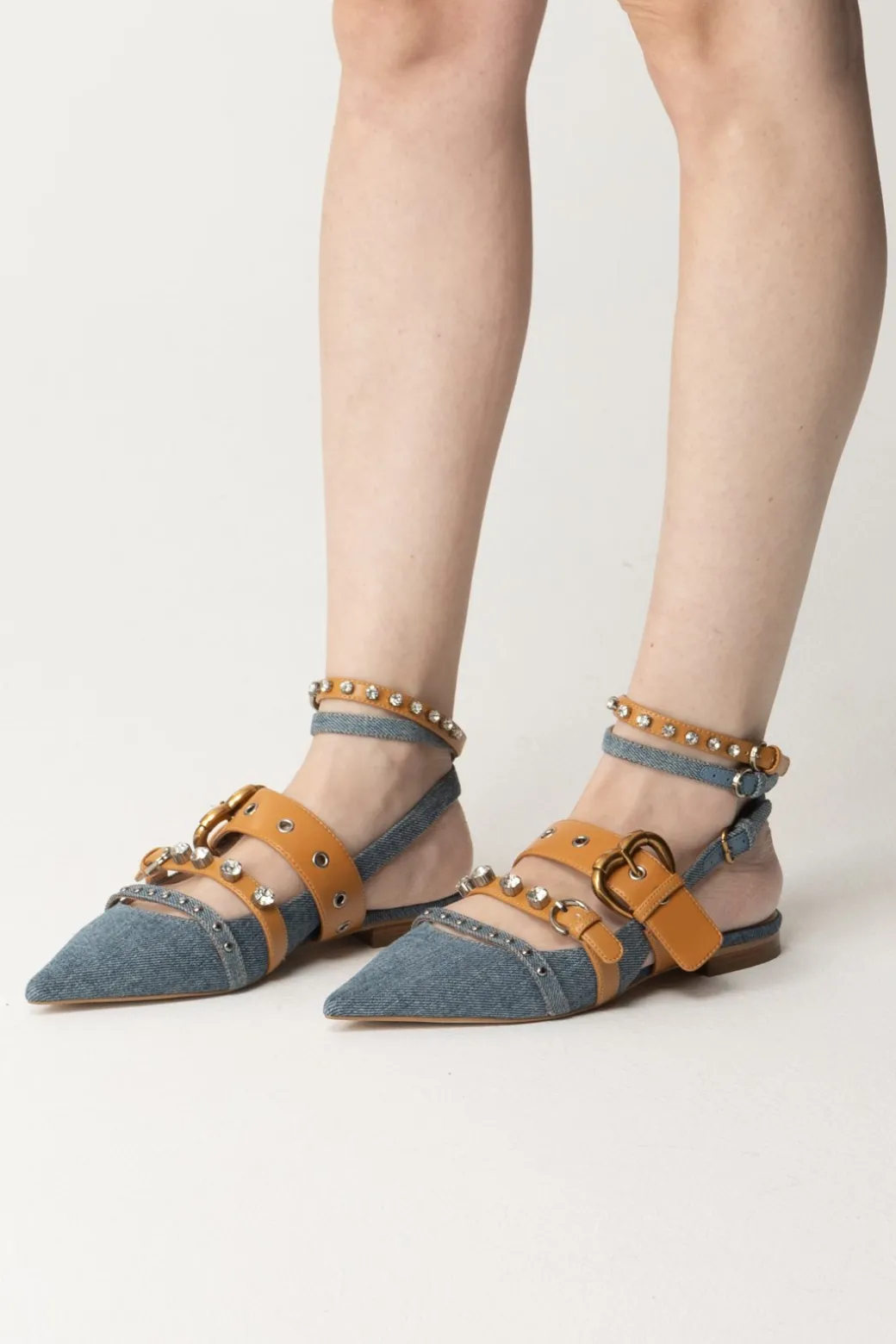 Donna Pinko Slingback Basse In Jeans con Strass