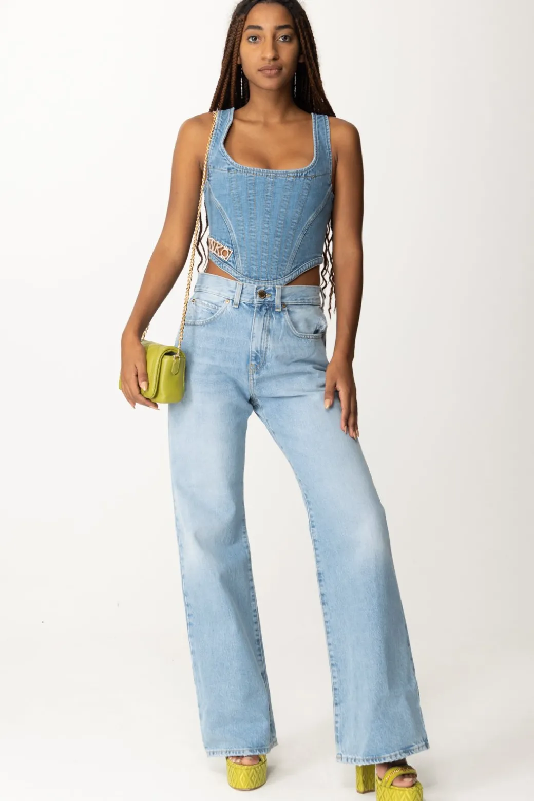 Donna Pinko Top Bustier In Jeans con Logo Strass