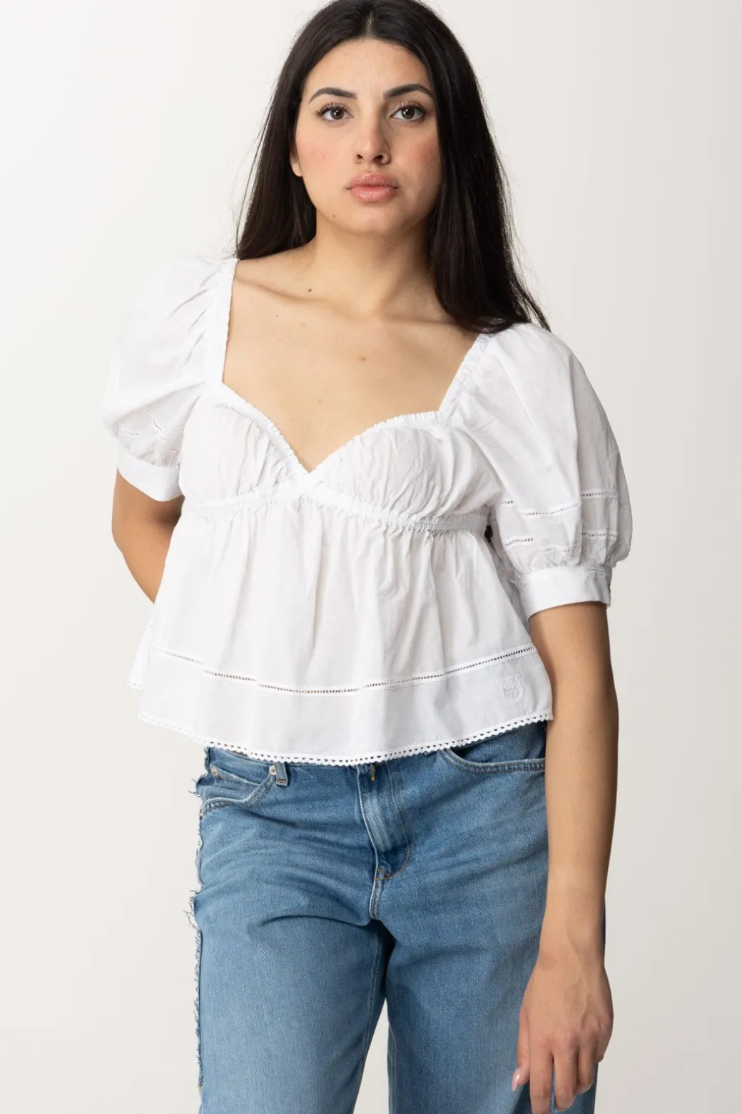 Donna Pinko Top In Mussola con Ricamo a Jour