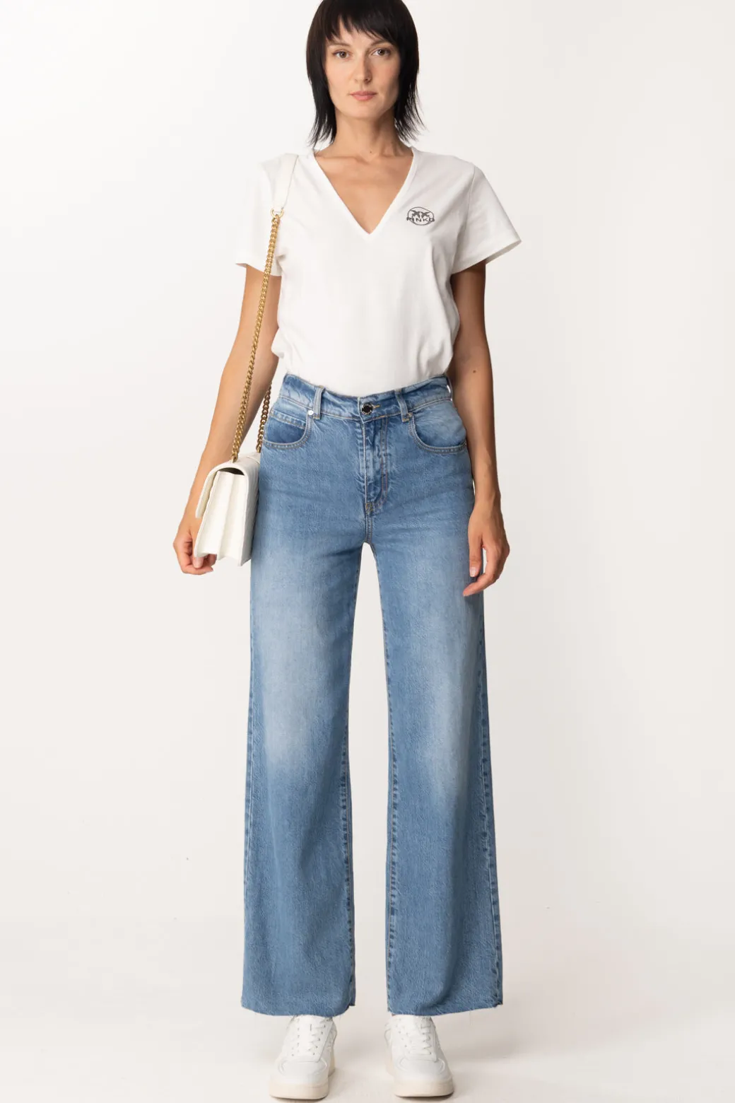 Donna Pinko T-shirt con Scollo a V e Logo
