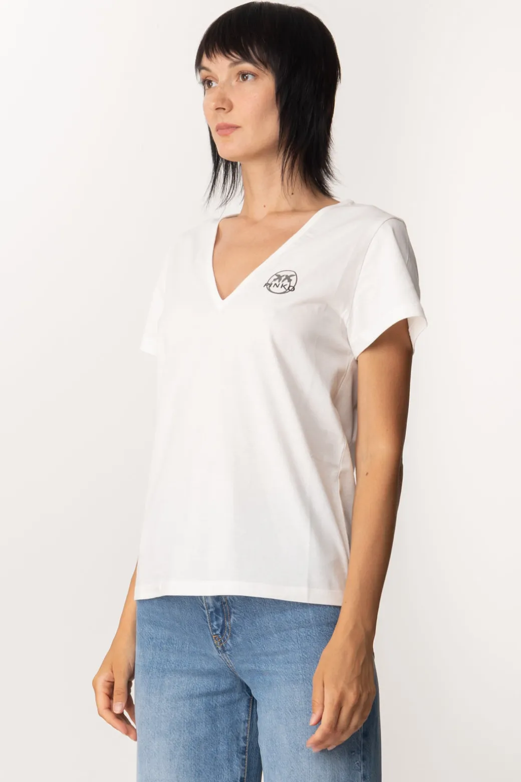 Donna Pinko T-shirt con Scollo a V e Logo