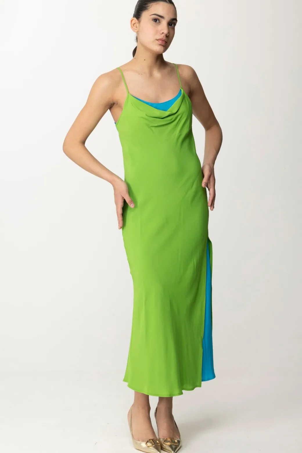 Donna Semicouture Abito Bicolore In Crepe De Chine AdelinaLINFA / SUMMER
