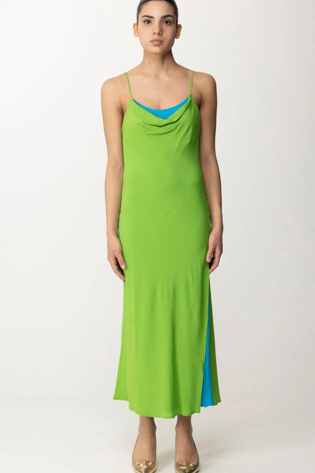 Donna Semicouture Abito Bicolore In Crepe De Chine AdelinaLINFA / SUMMER
