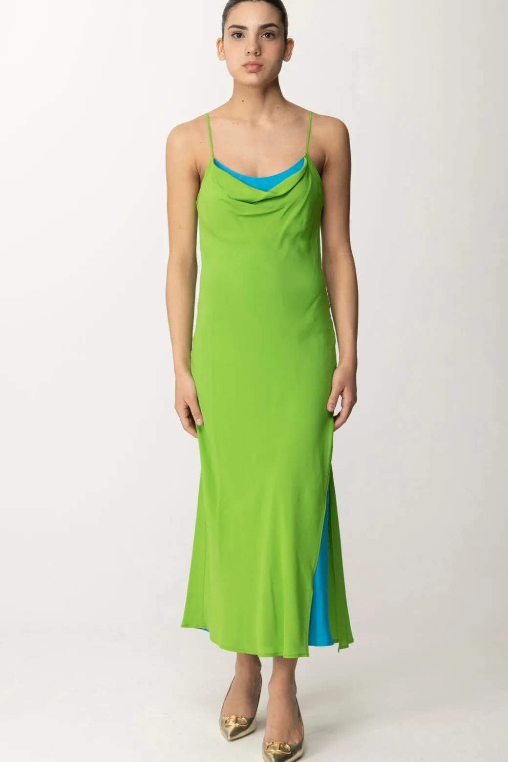 Donna Semicouture Abito Bicolore In Crepe De Chine AdelinaLINFA / SUMMER