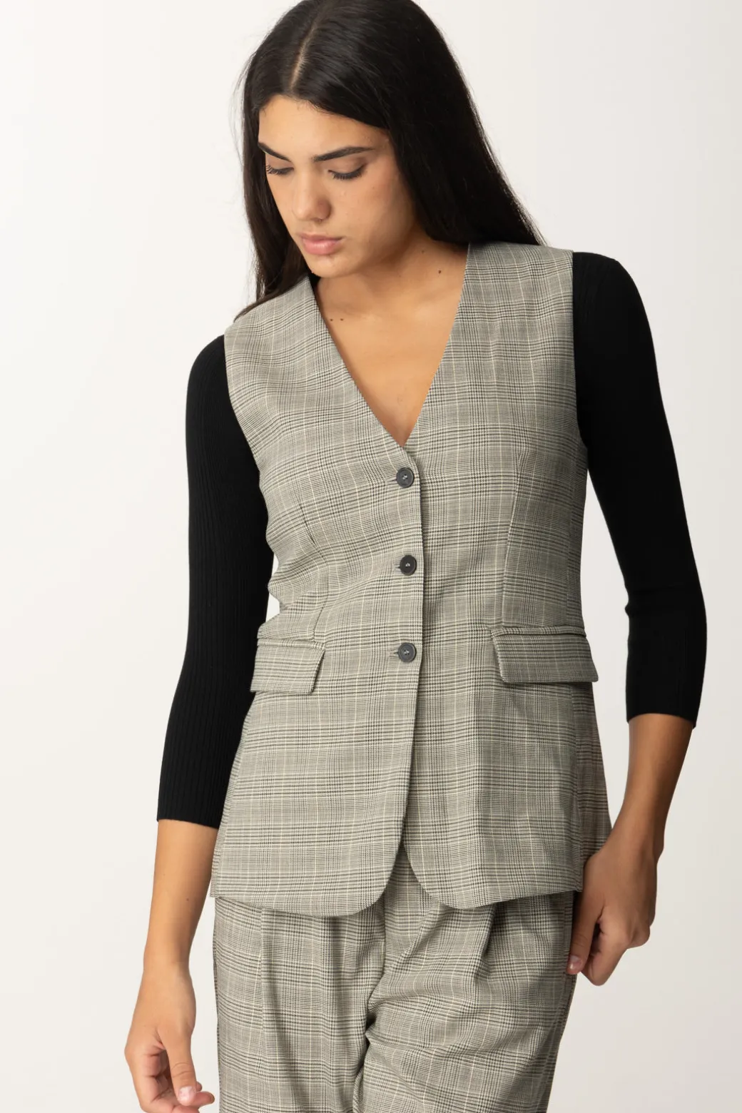 Donna Semicouture Gilet Monopetto Stampa Tartan Maude