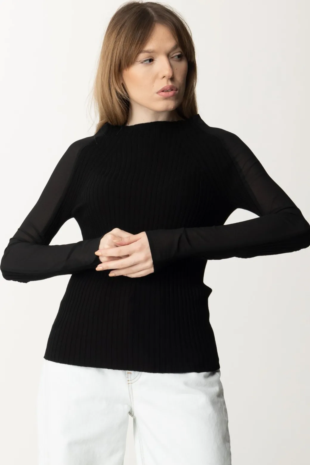 Donna Semicouture Maglia Dolcevita Bimateriale