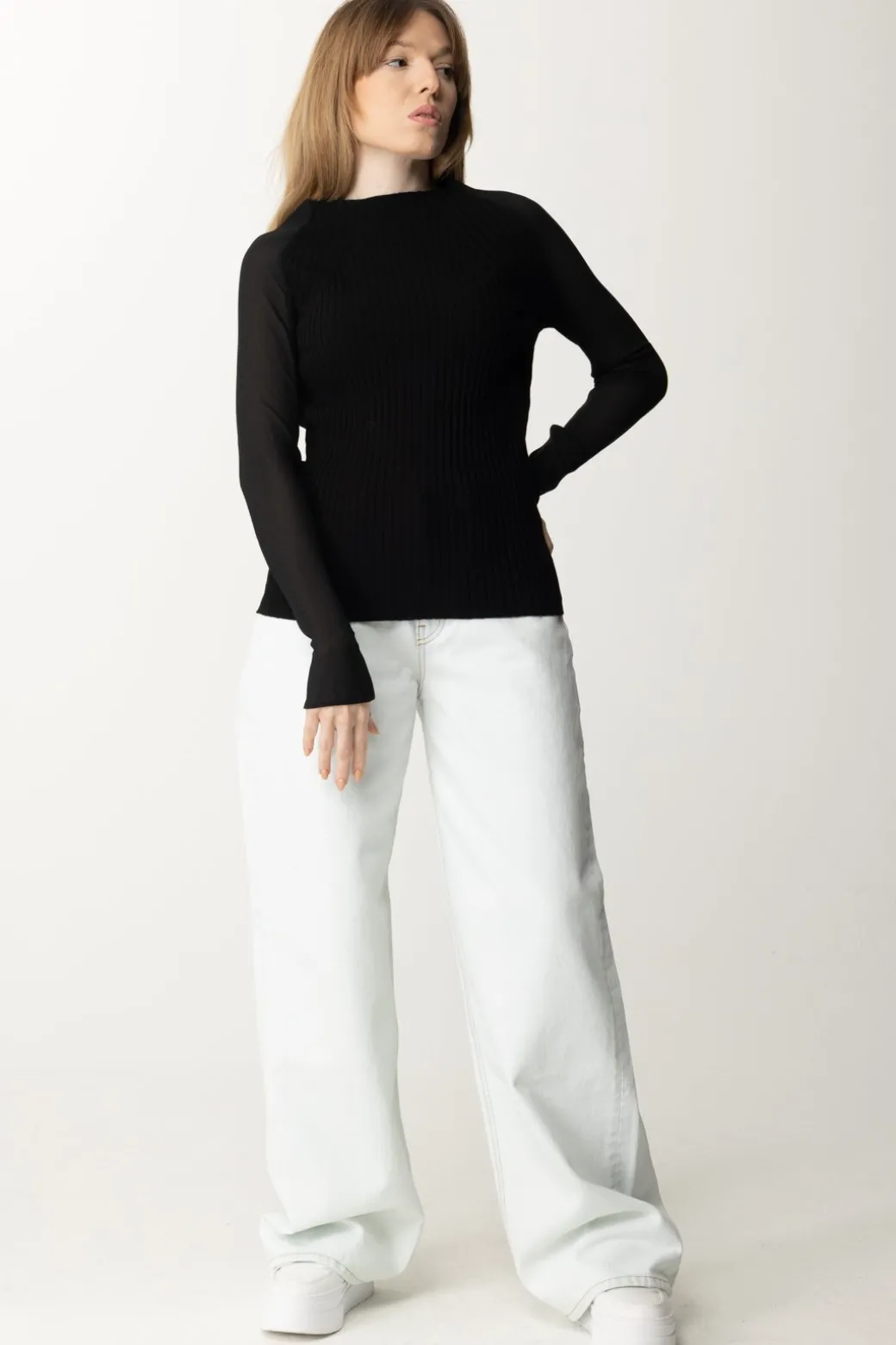 Donna Semicouture Maglia Dolcevita Bimateriale