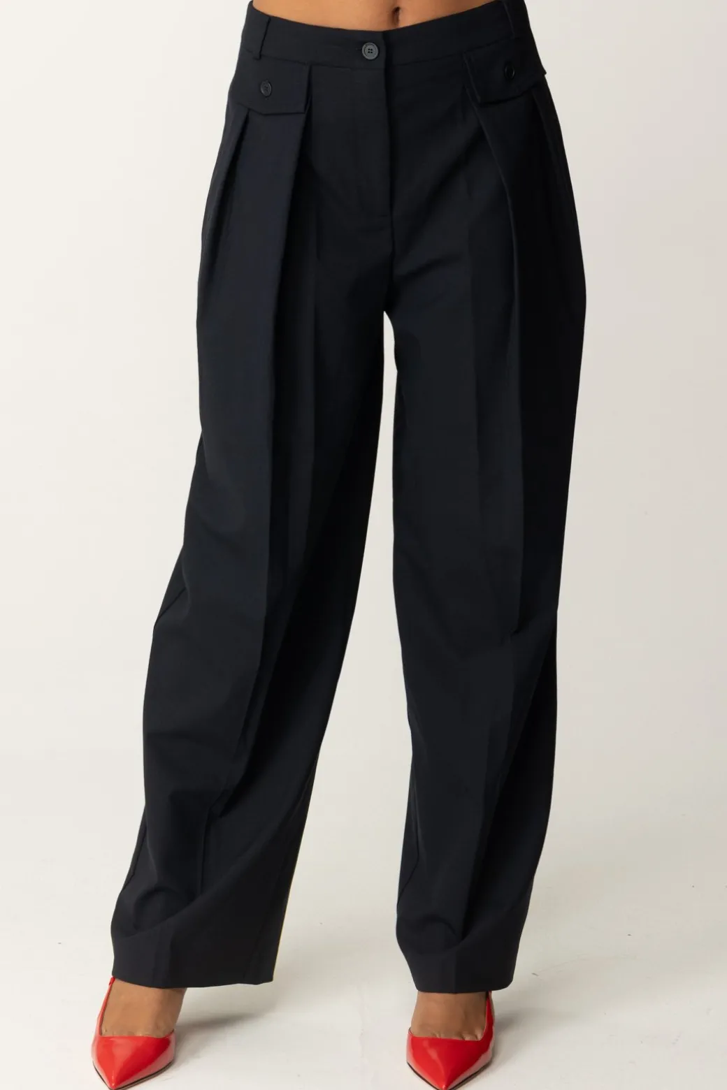 Donna Semicouture Pantaloni In Fresco Lana con Pinces Adesia