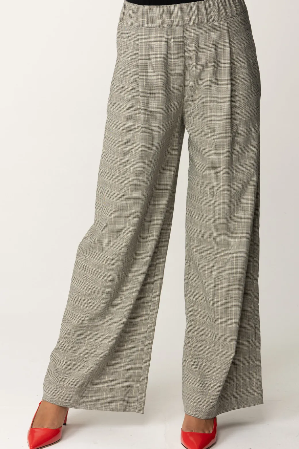 Donna Semicouture Pantaloni Palazzo con con Stampa Tartan Jhonny