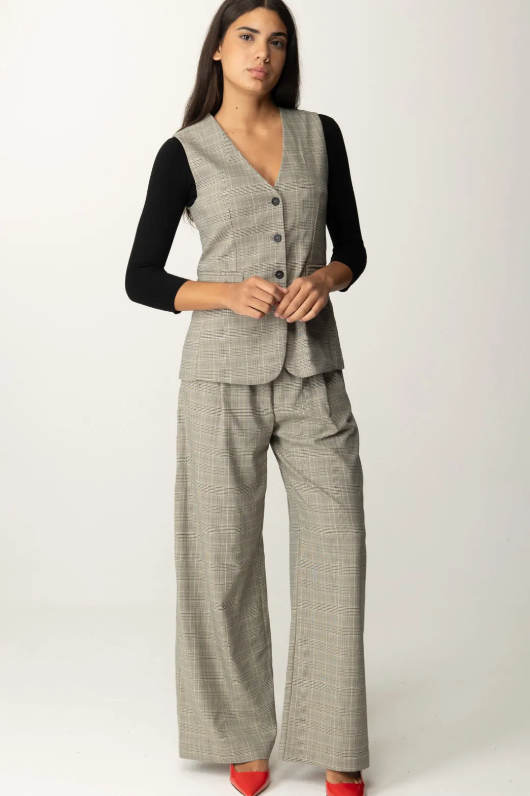 Donna Semicouture Pantaloni Palazzo con con Stampa Tartan Jhonny