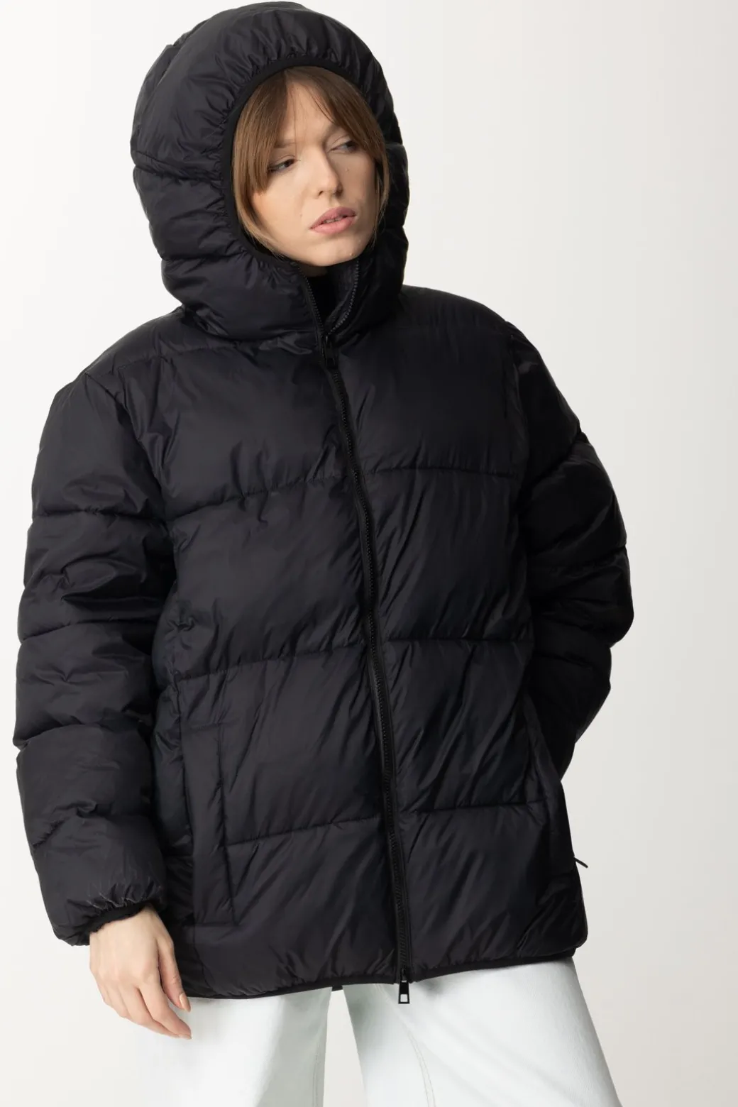 Donna Semicouture Piumino Collo Alto con Cappuccio