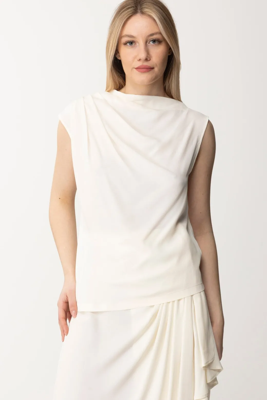 Donna Semicouture Top con Pieghe Asimmetrico Maika