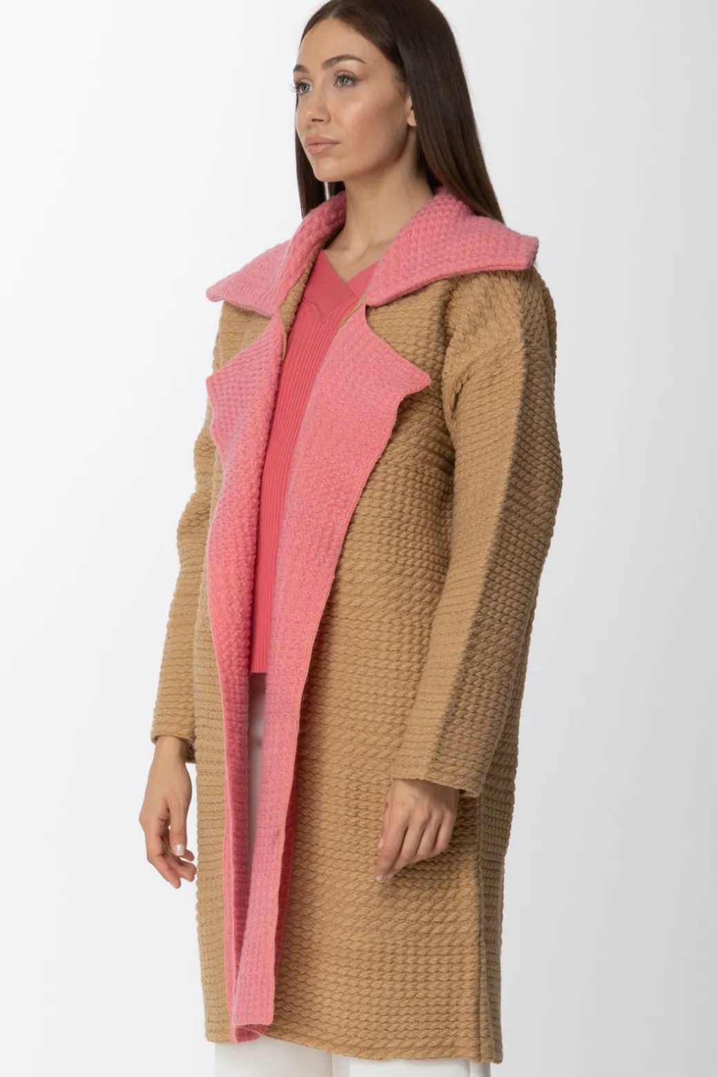 Donna Simona Corsellini Cappotto In Panno con Rever a Contrasto