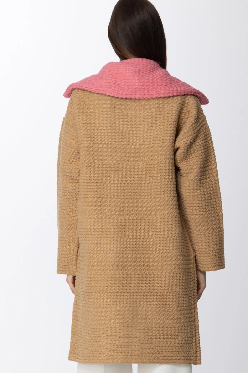 Donna Simona Corsellini Cappotto In Panno con Rever a Contrasto