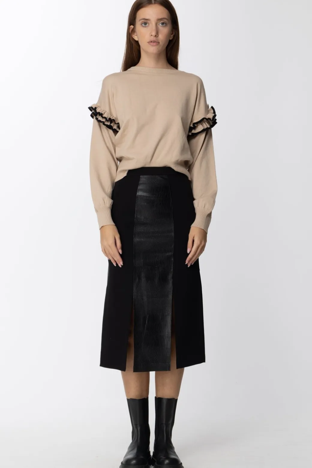 Donna Simona Corsellini Gonna Midi con Inserto In Pelle