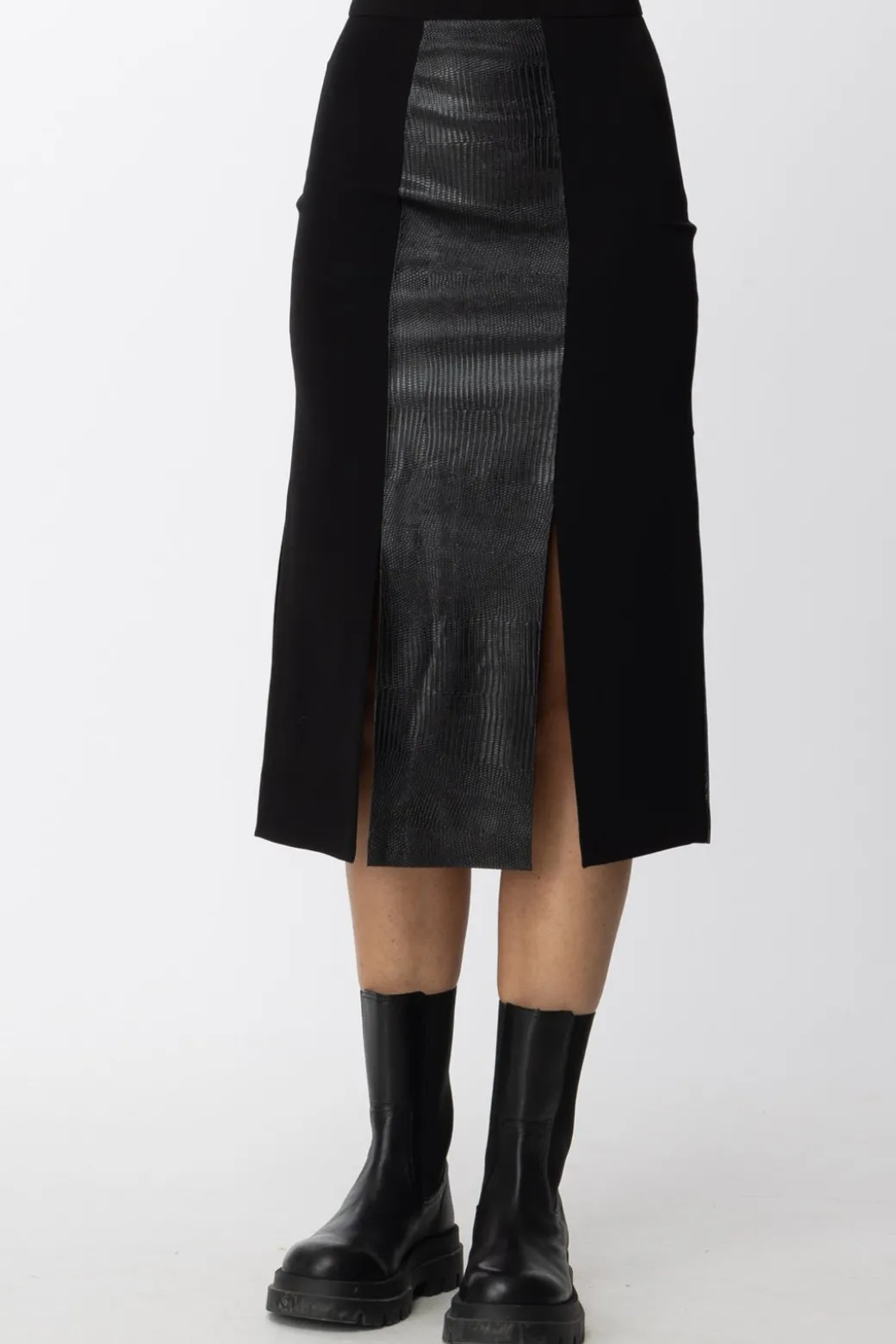 Donna Simona Corsellini Gonna Midi con Inserto In Pelle