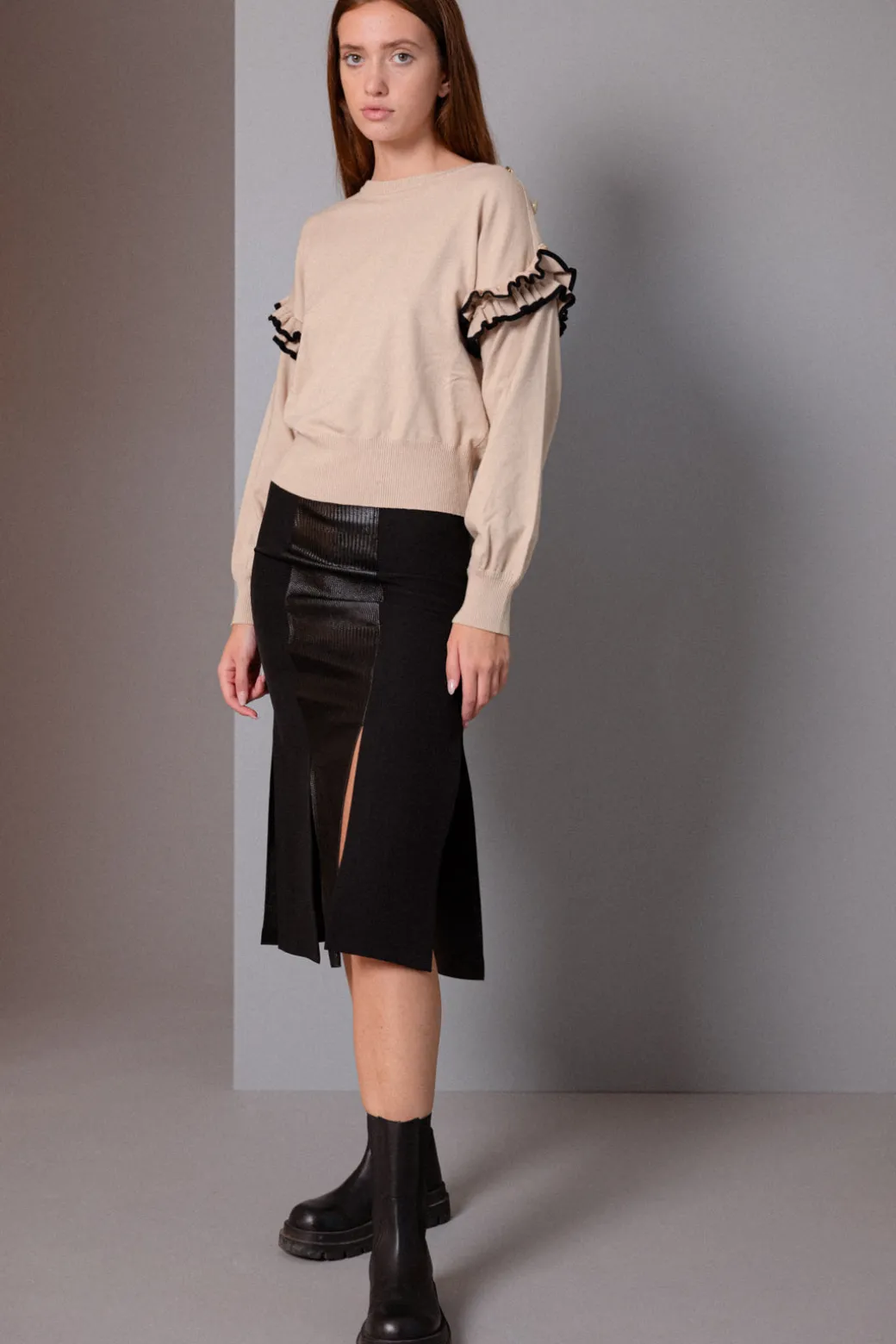 Donna Simona Corsellini Gonna Midi con Inserto In Pelle