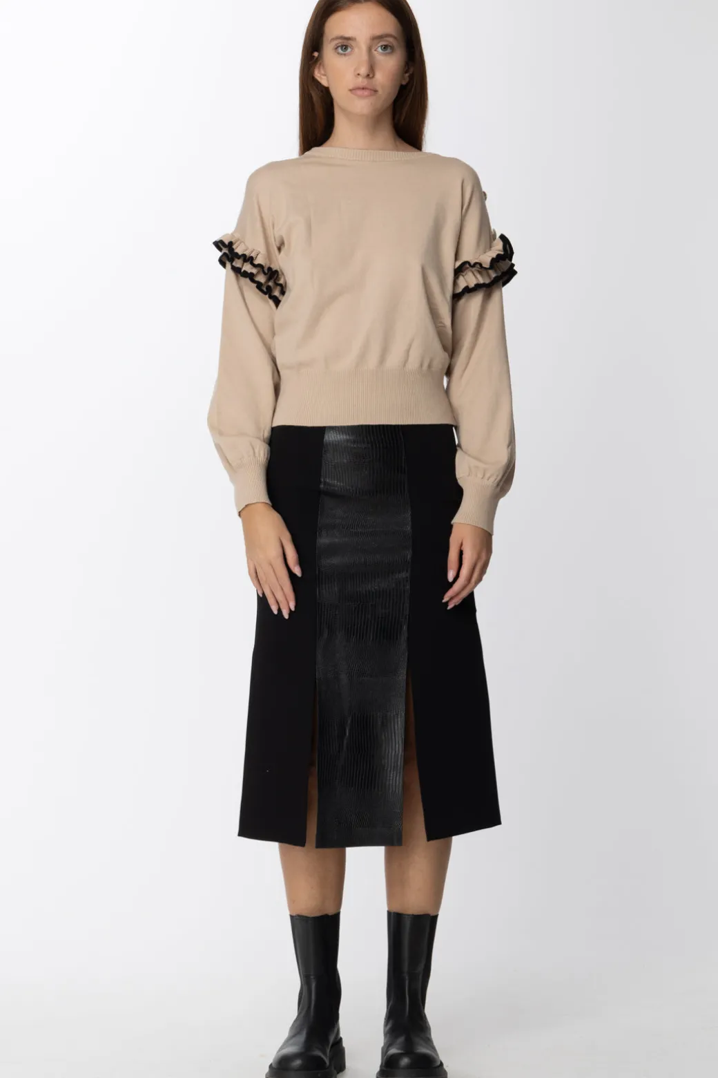 Donna Simona Corsellini Maglia con Volant Sulle Maniche