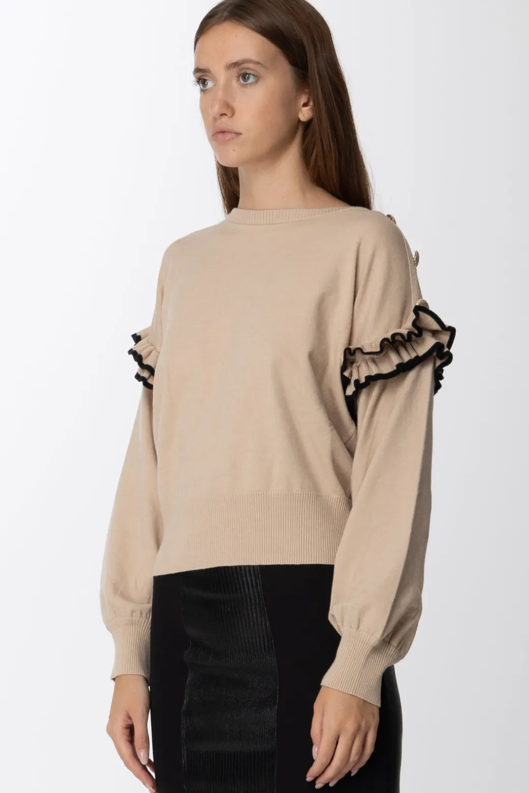 Donna Simona Corsellini Maglia con Volant Sulle Maniche