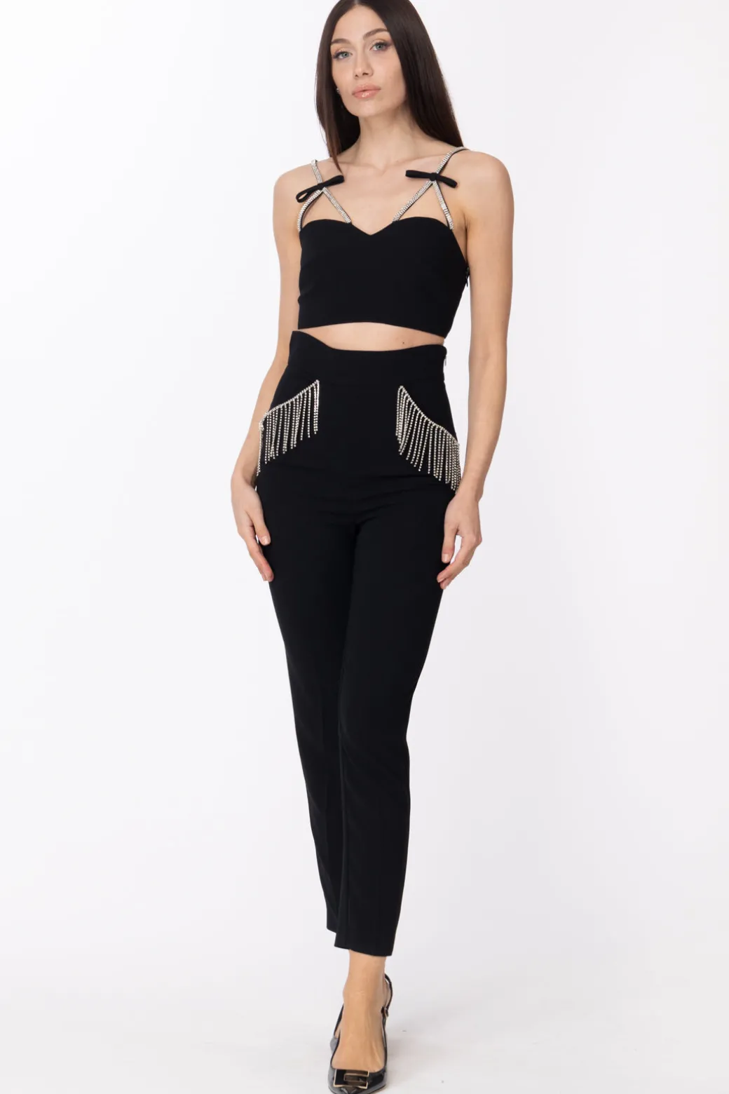 Donna Simona Corsellini Pantaloni con Frange Di Strass