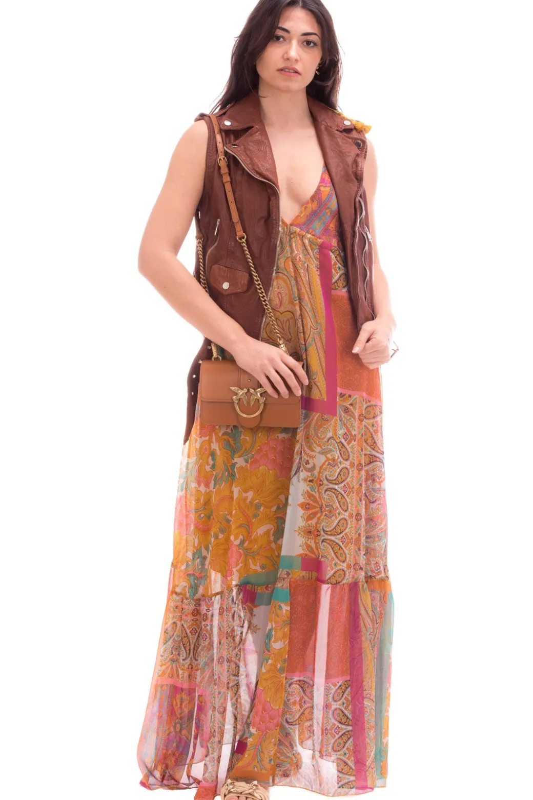 Donna Souvenir Gilet Corto In Pelle con Zip e Cintura