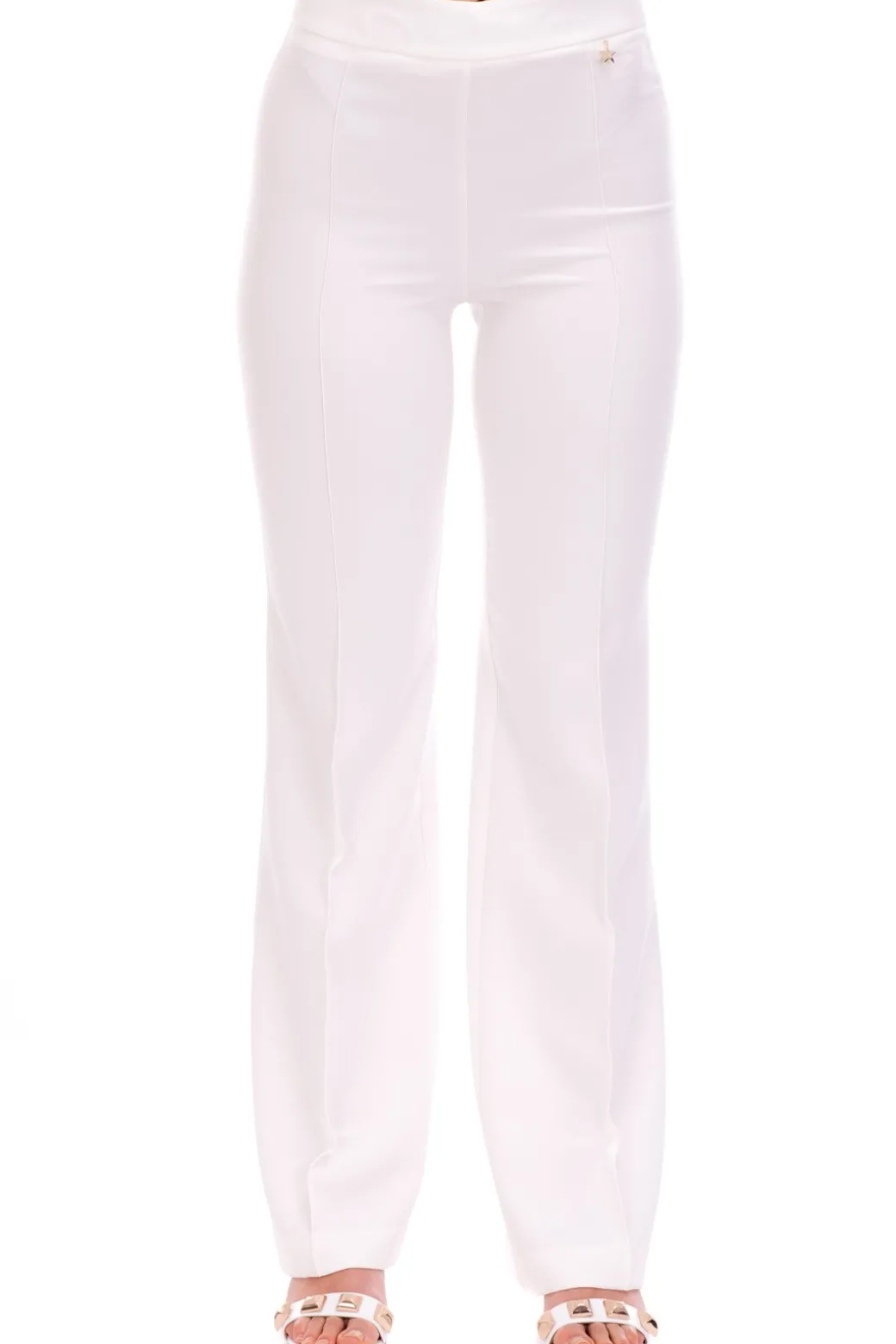 Donna Souvenir Pantaloni a Vita Alta con Piping e Stellina