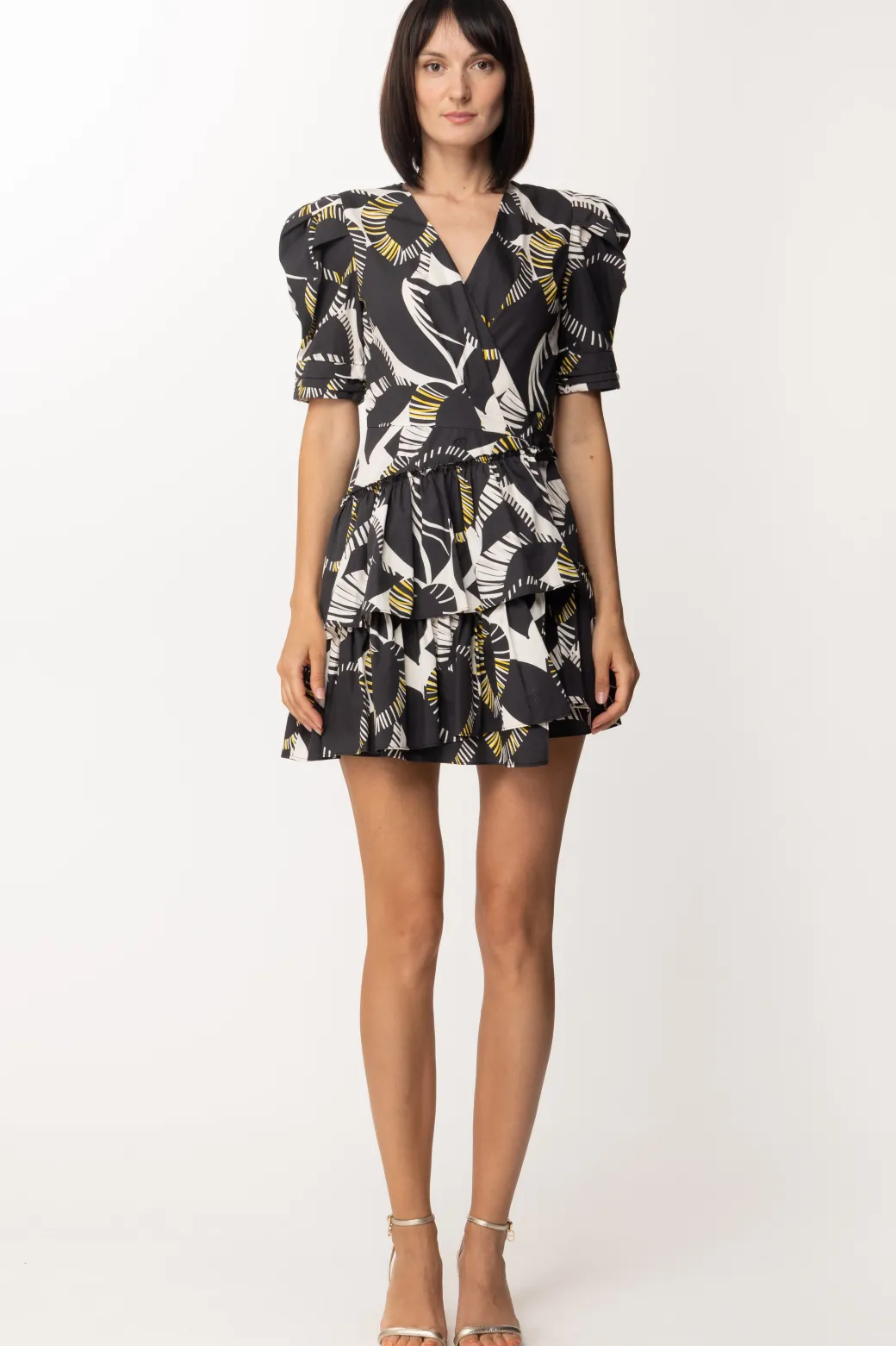 Donna Twin-set Abito a Portafoglio con Stampa e Balze